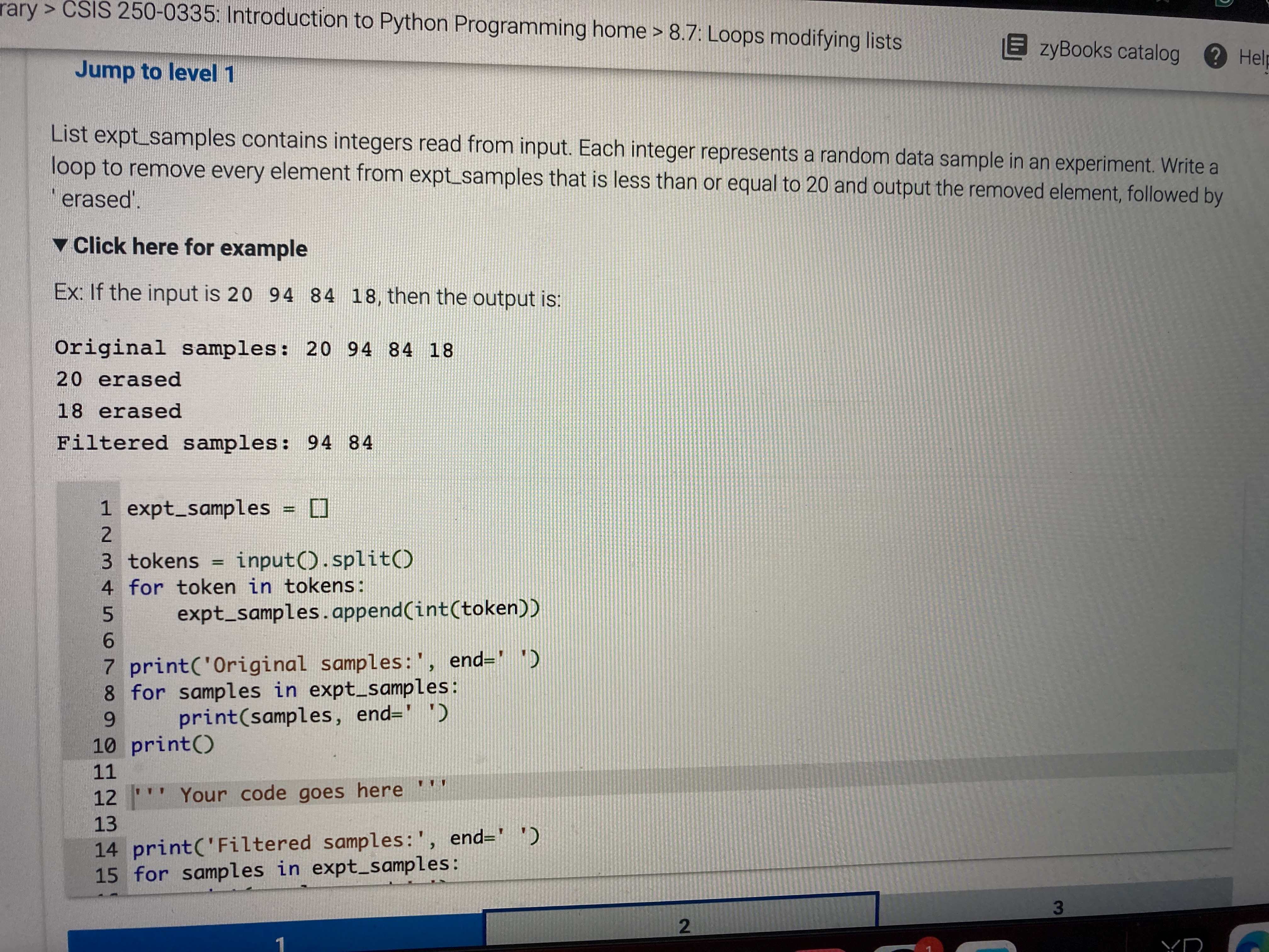 ( Python Problem ) List expt _ samples contains