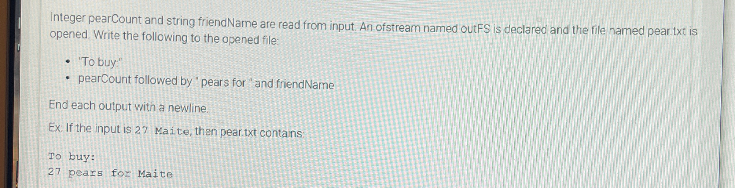 C + + Integer pearCount and string friendName are
