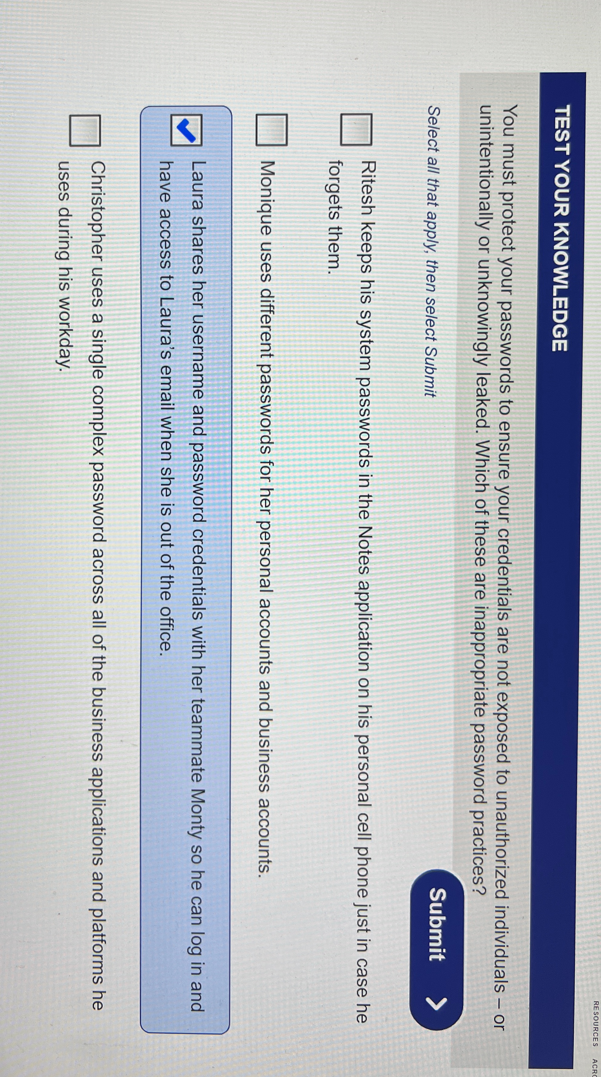 RESOURCES ACRC TEST YOUR KNOWLEDGE You must