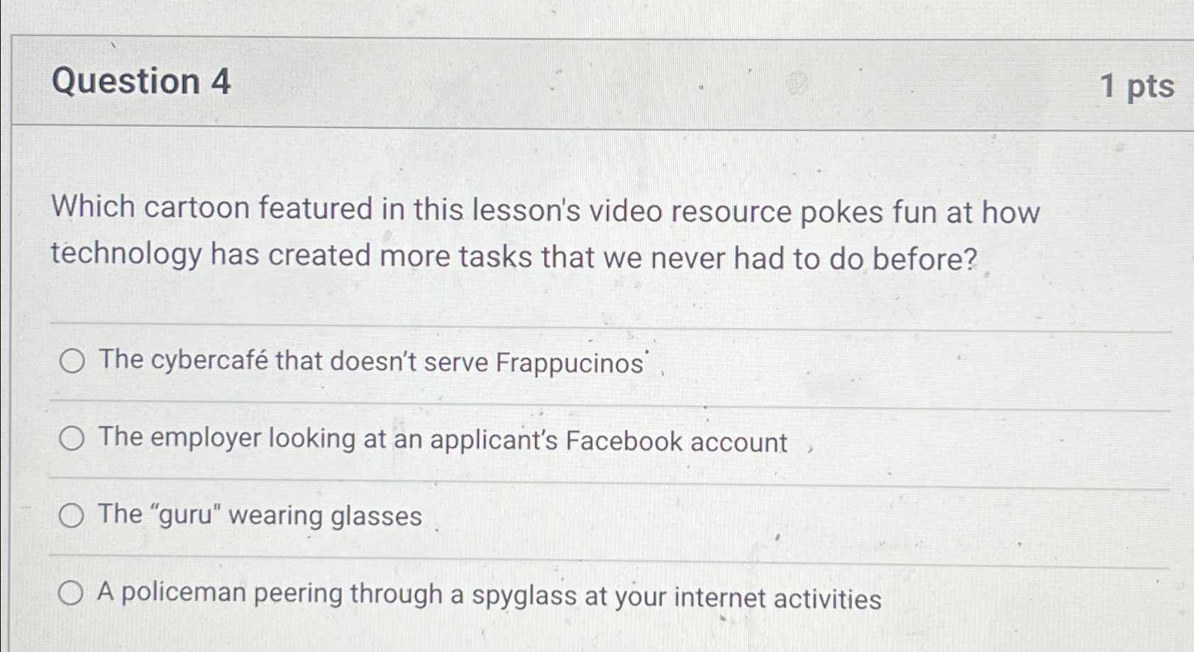 Question 4 1 p t s Which cartoon featured in this