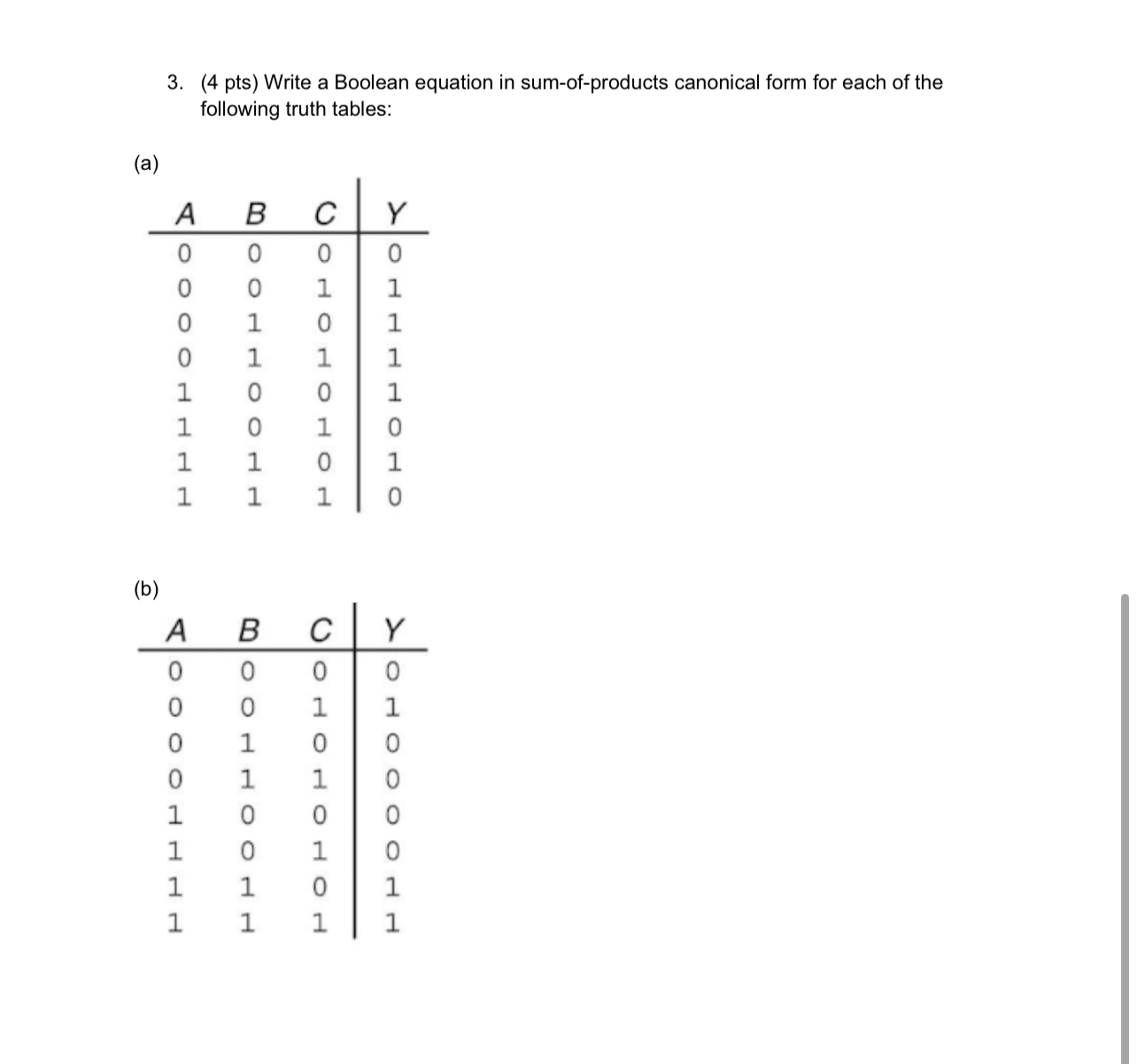 ( 4 pts ) Write a Boolean equation in sum - of -