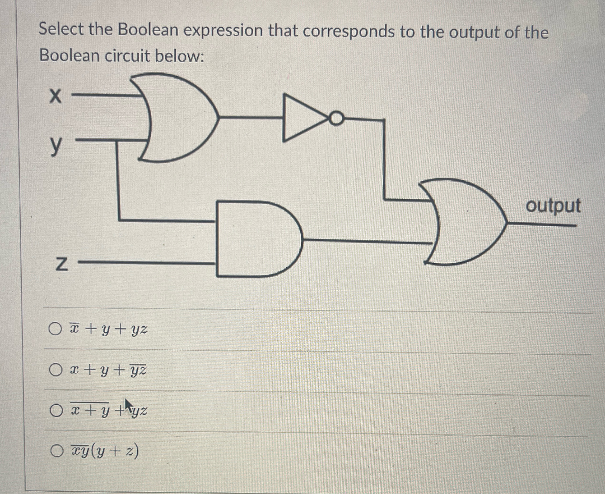 Select the Boolean expression that corresponds to