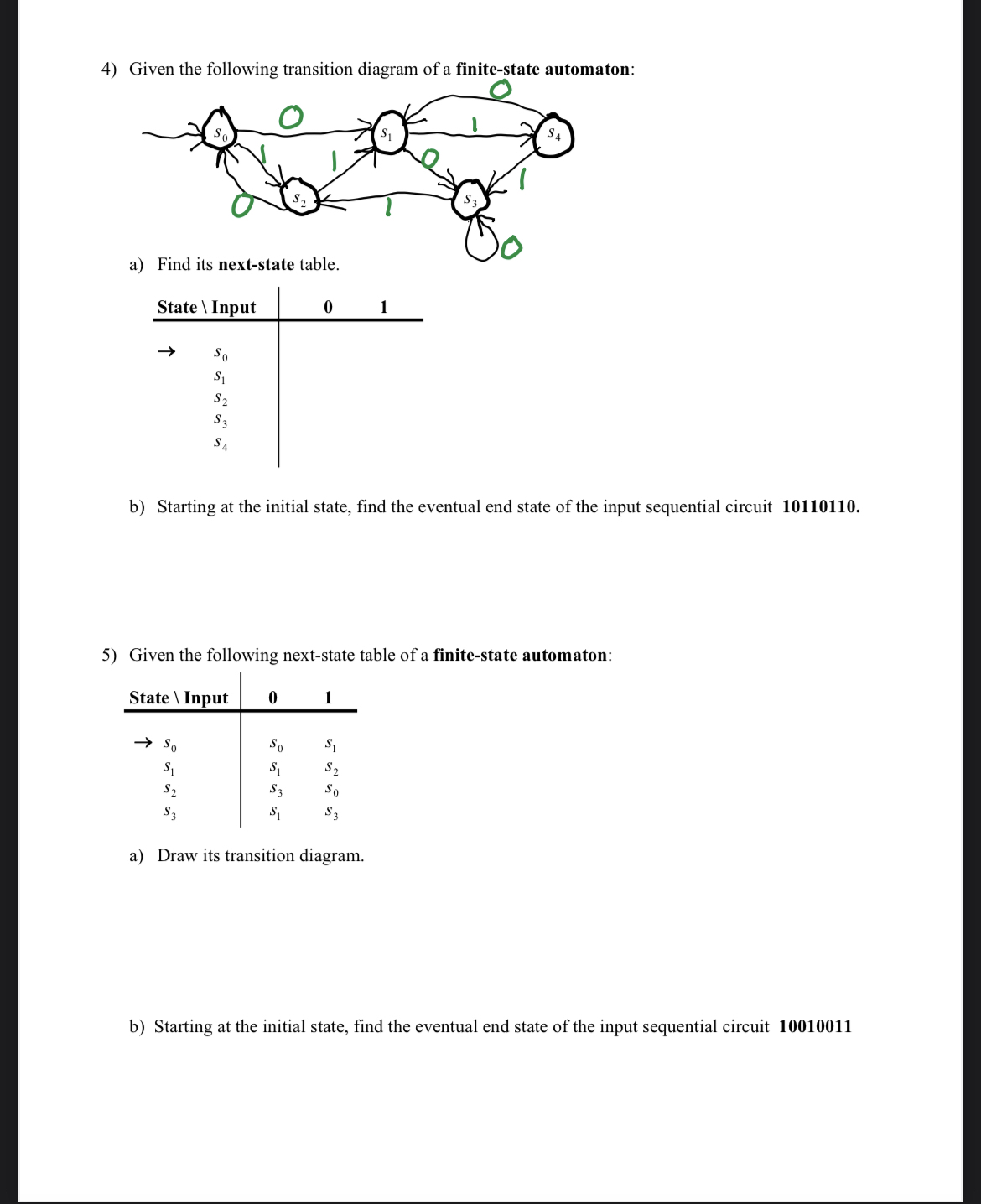 Given the following transition diagram of a
