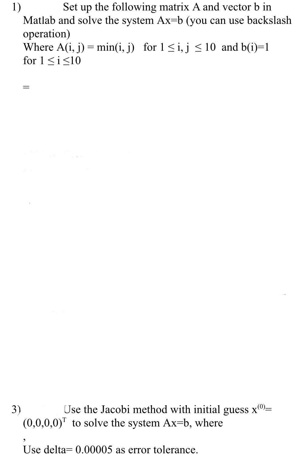 Set up the following matrix A and vector b in