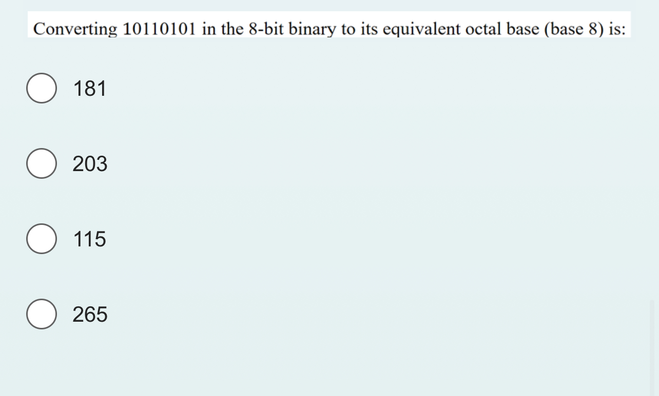 Converting 1 0 1 1 0 1 0 1 in the 8 - bit binary