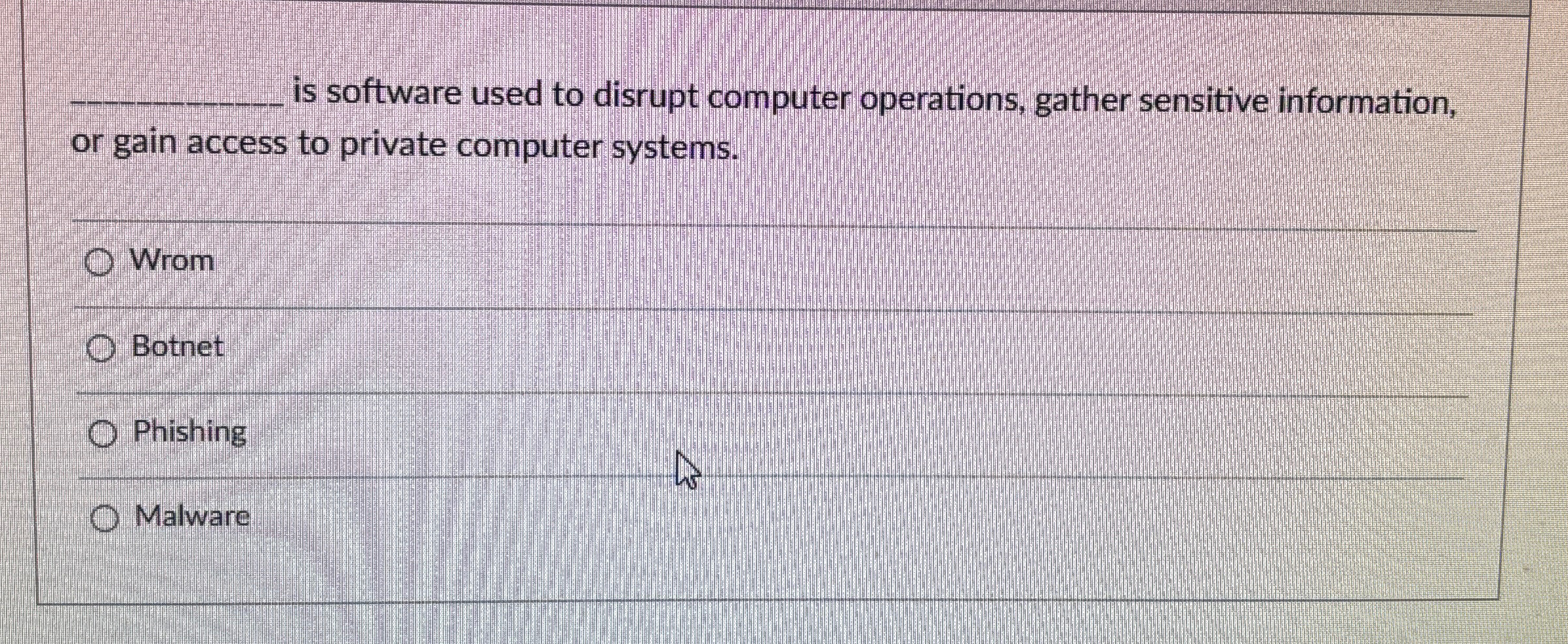 q , is software used to disrupt computer