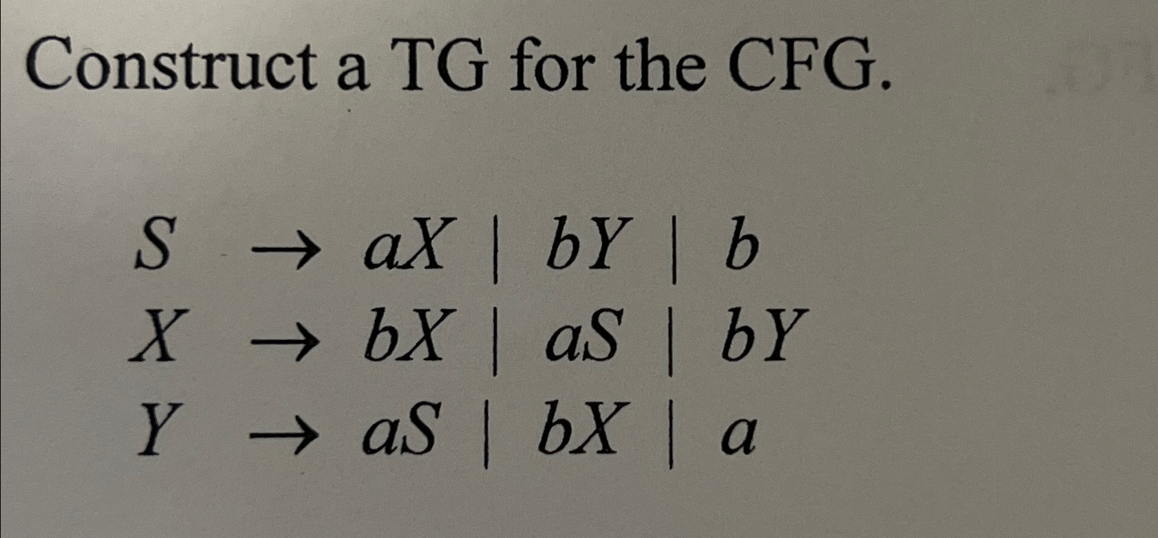 Construct a TG for the CFG . S X | b Y | b x b X