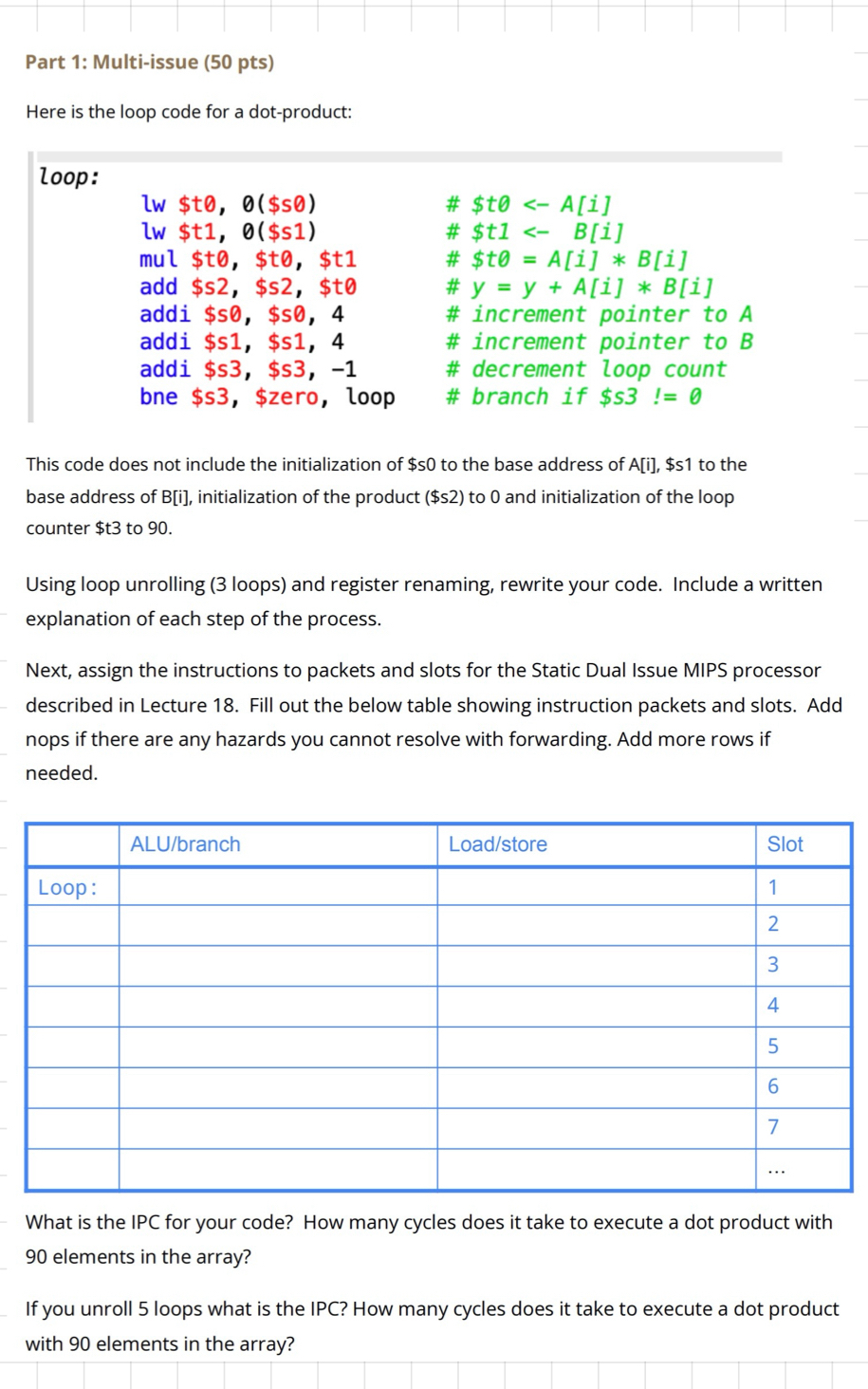 computer architecture hw please help!!Part 1 :