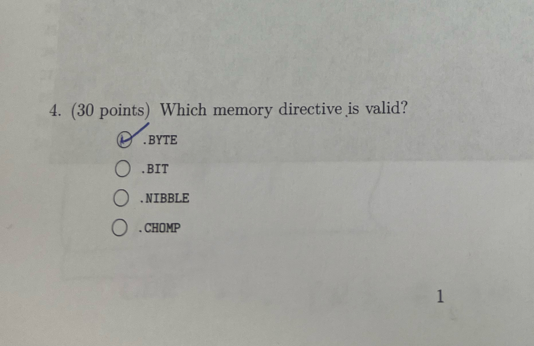 ( 3 0 points ) Which memory directive is valid? (