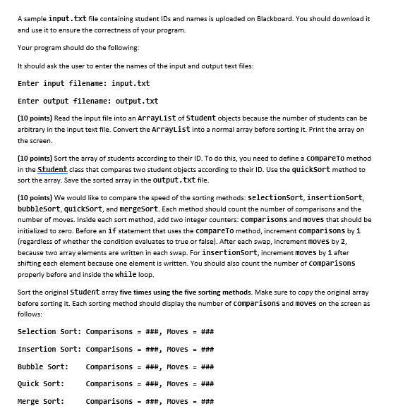 A sample input. txt file containing student IDs