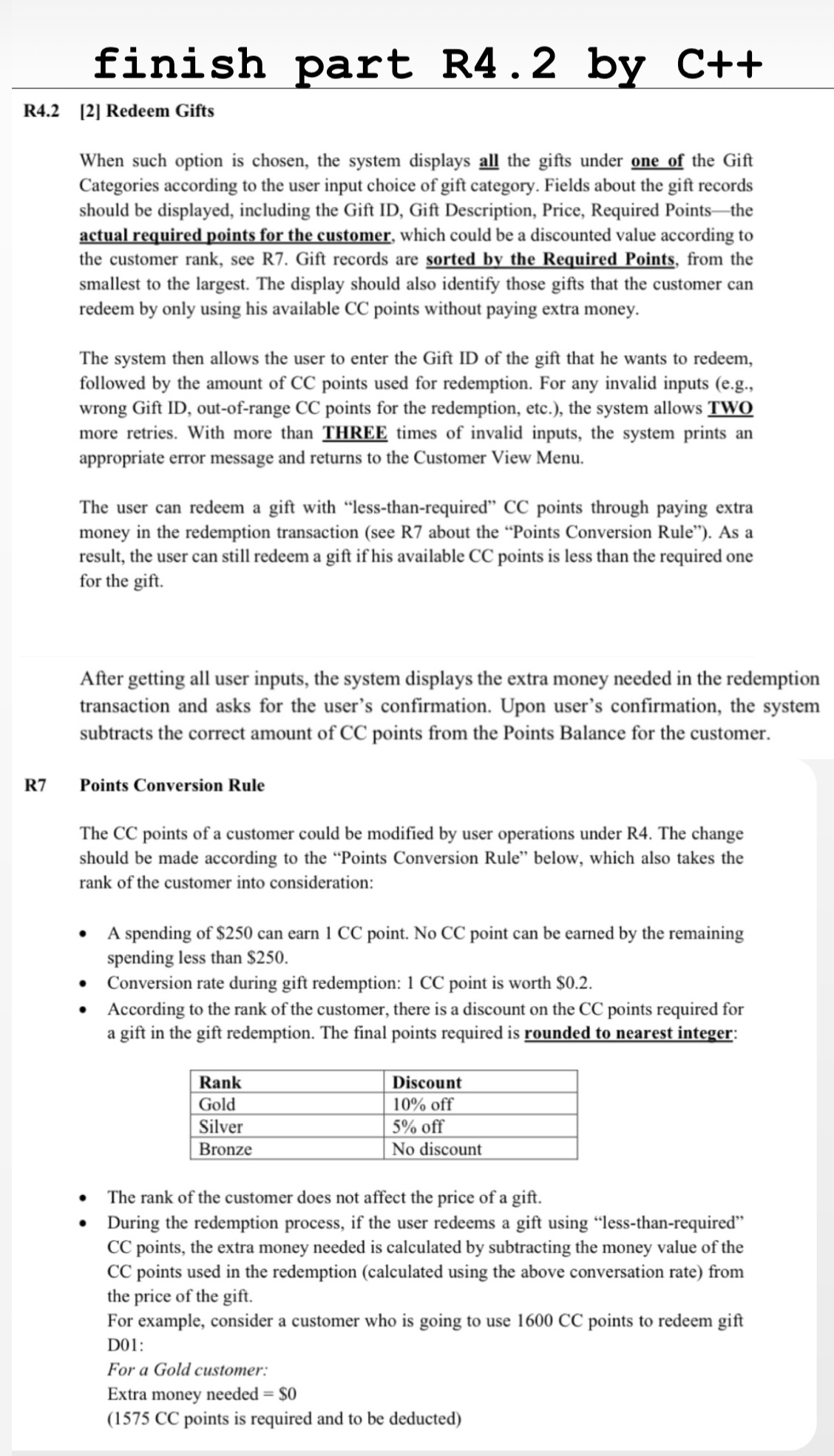 finish part R 4 . 2 by C + + R 4 . 2 [ 2 ] Redeem