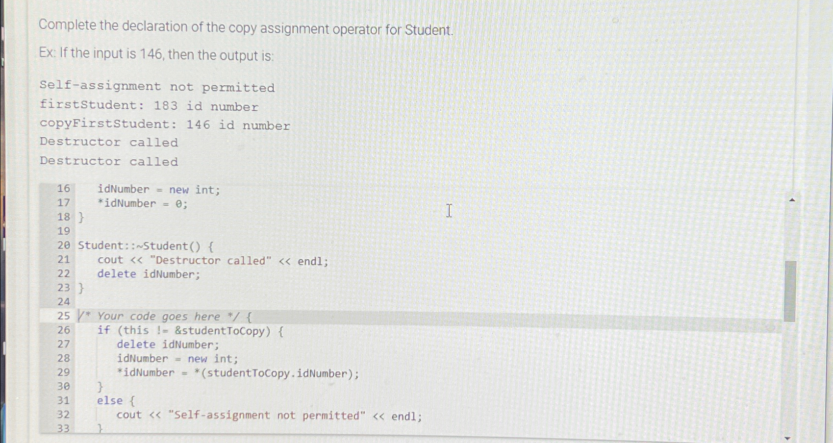 C + + Complete the declaration of the copy