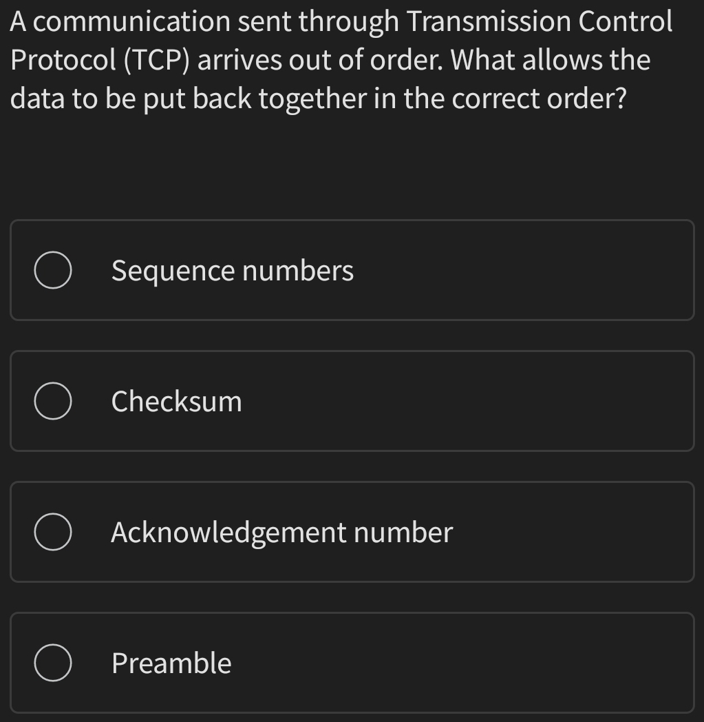 A communication sent through Transmission Control
