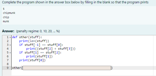 Complete the program shown in the answer box