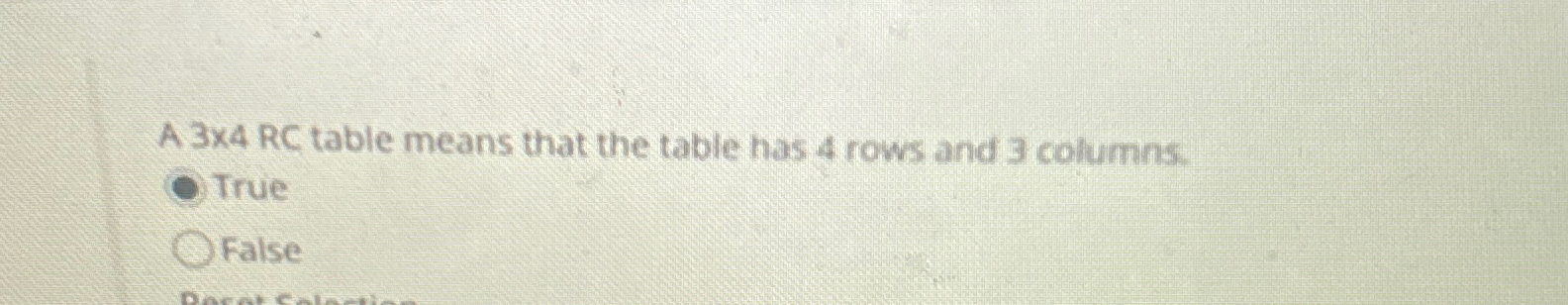 A 3 4 RC table means that the table has 4 rows
