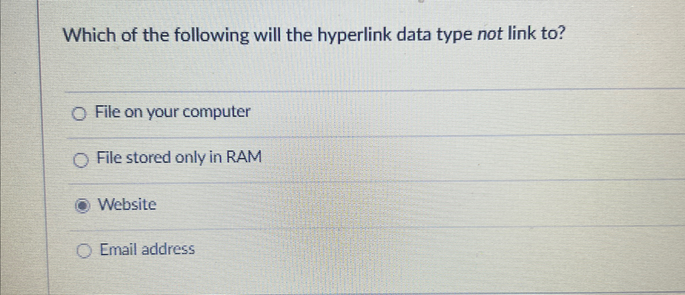 Which of the following will the hyperlink data