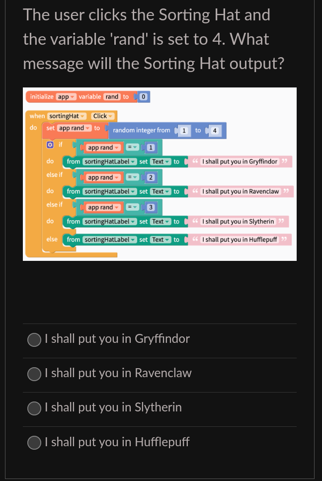 In Harry Potter Series The Sorting Hat chose or
