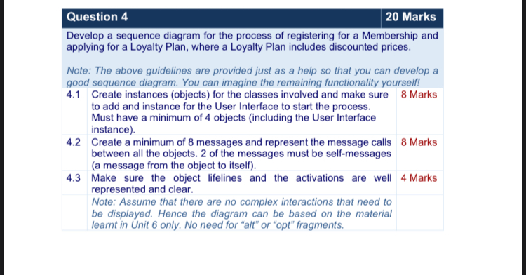 Question 4 2 0 Marks Develop a sequence diagram