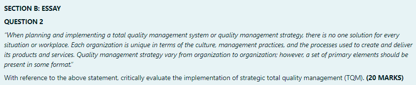 SECTION B: ESSAY QUESTION 2 "When planning and