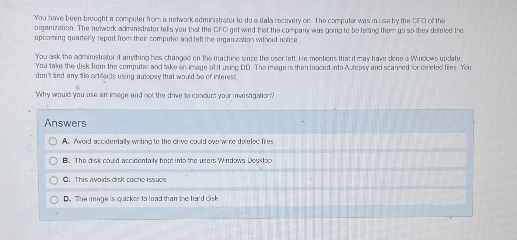 You have been brought a computer from a network