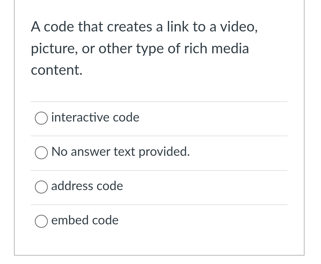 A code that creates a link to a video, picture,