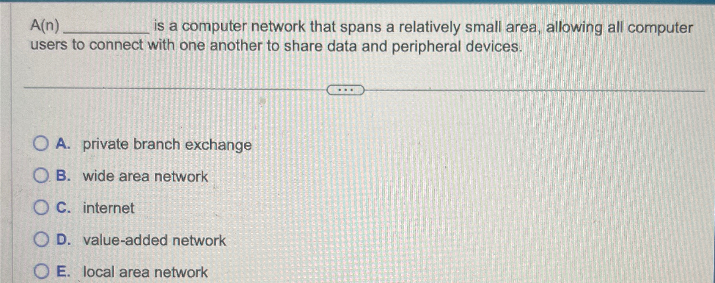 A ( n ) is a computer network that spans a