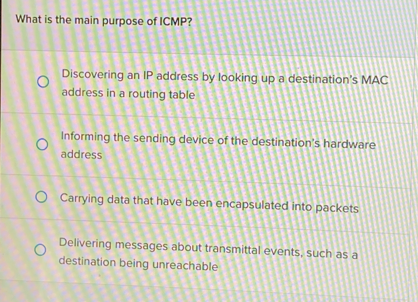 What is the main purpose of ICMP? Discovering an