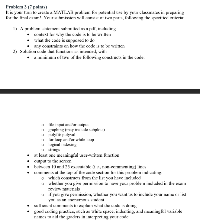 Problem 3 ( 7 points ) It is your turn to create