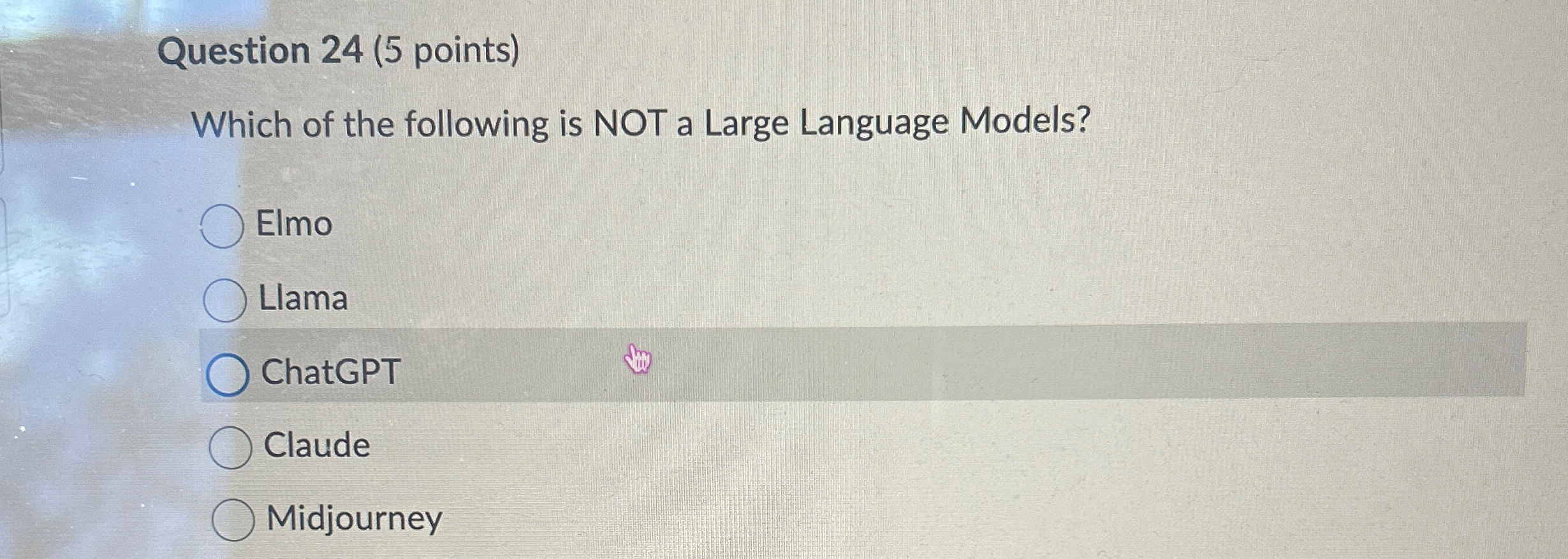 Question 2 4 ( 5 points ) Which of the following