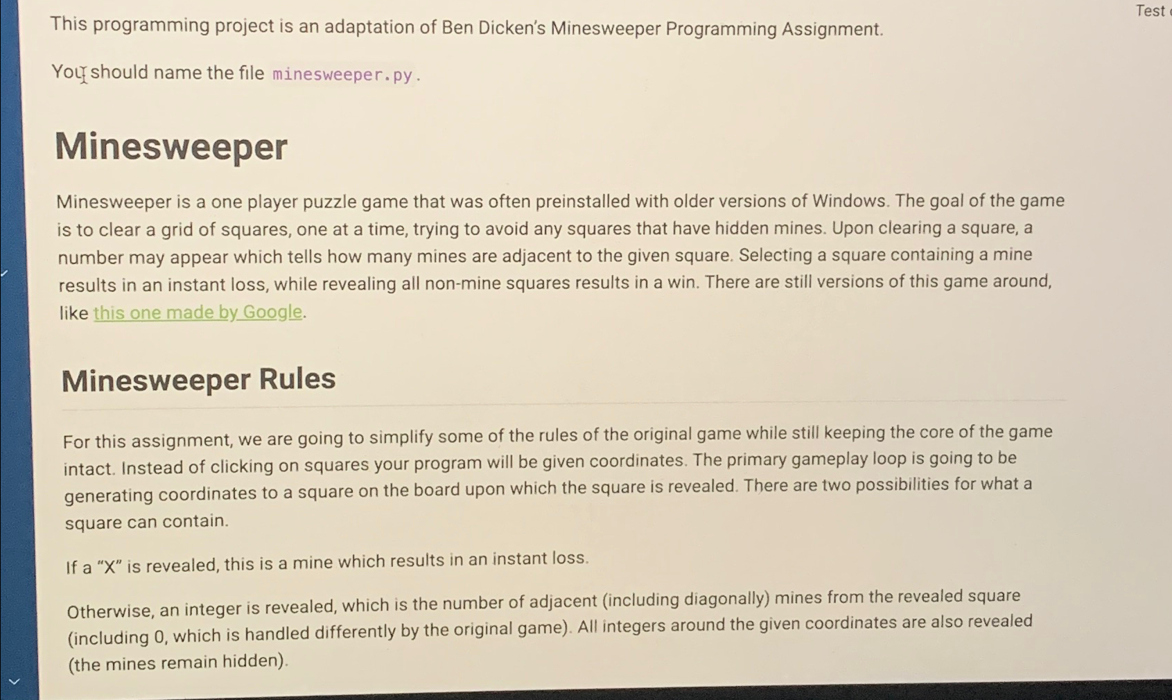 This programming project is an adaptation of Ben