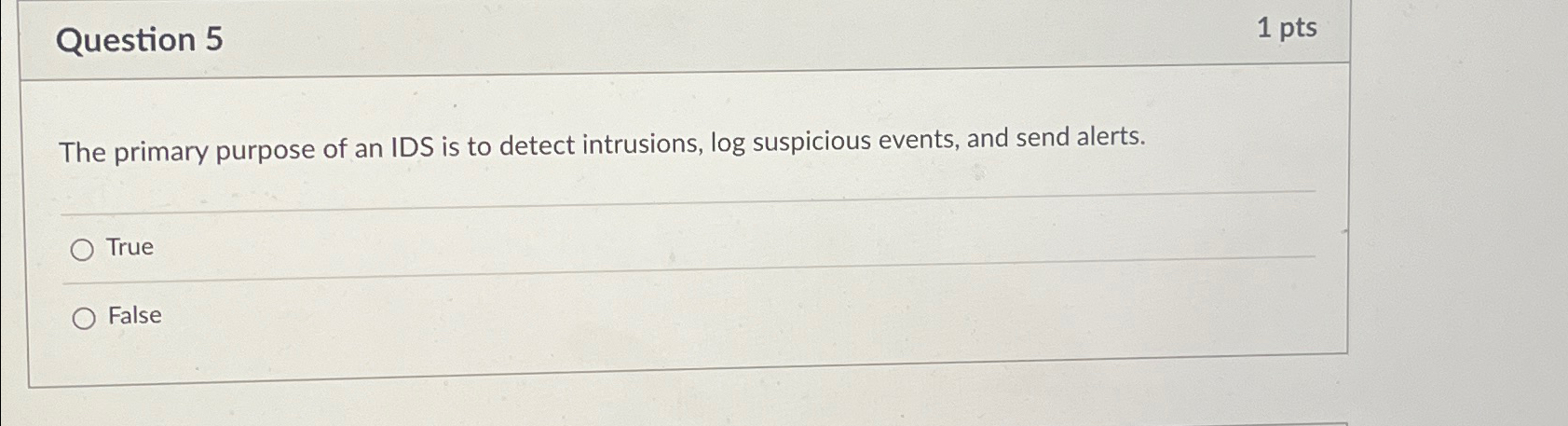 Question 5 1 p t s The primary purpose of an IDS