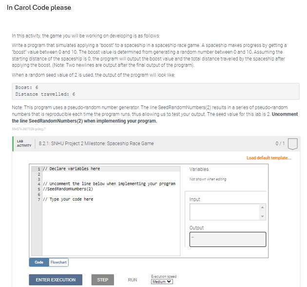 In Carol Code please In this activity, the game