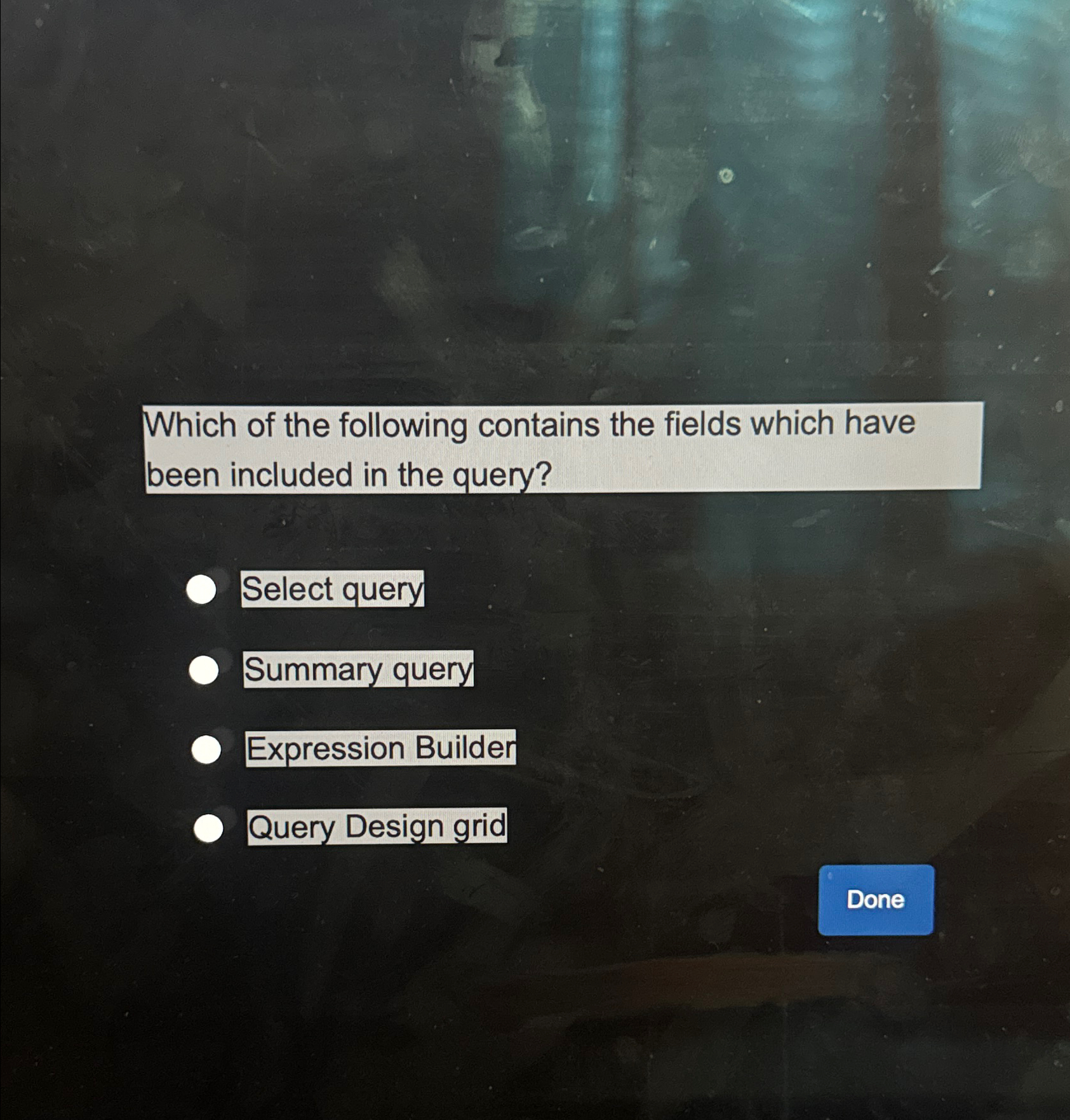 Which of the following contains the fields which