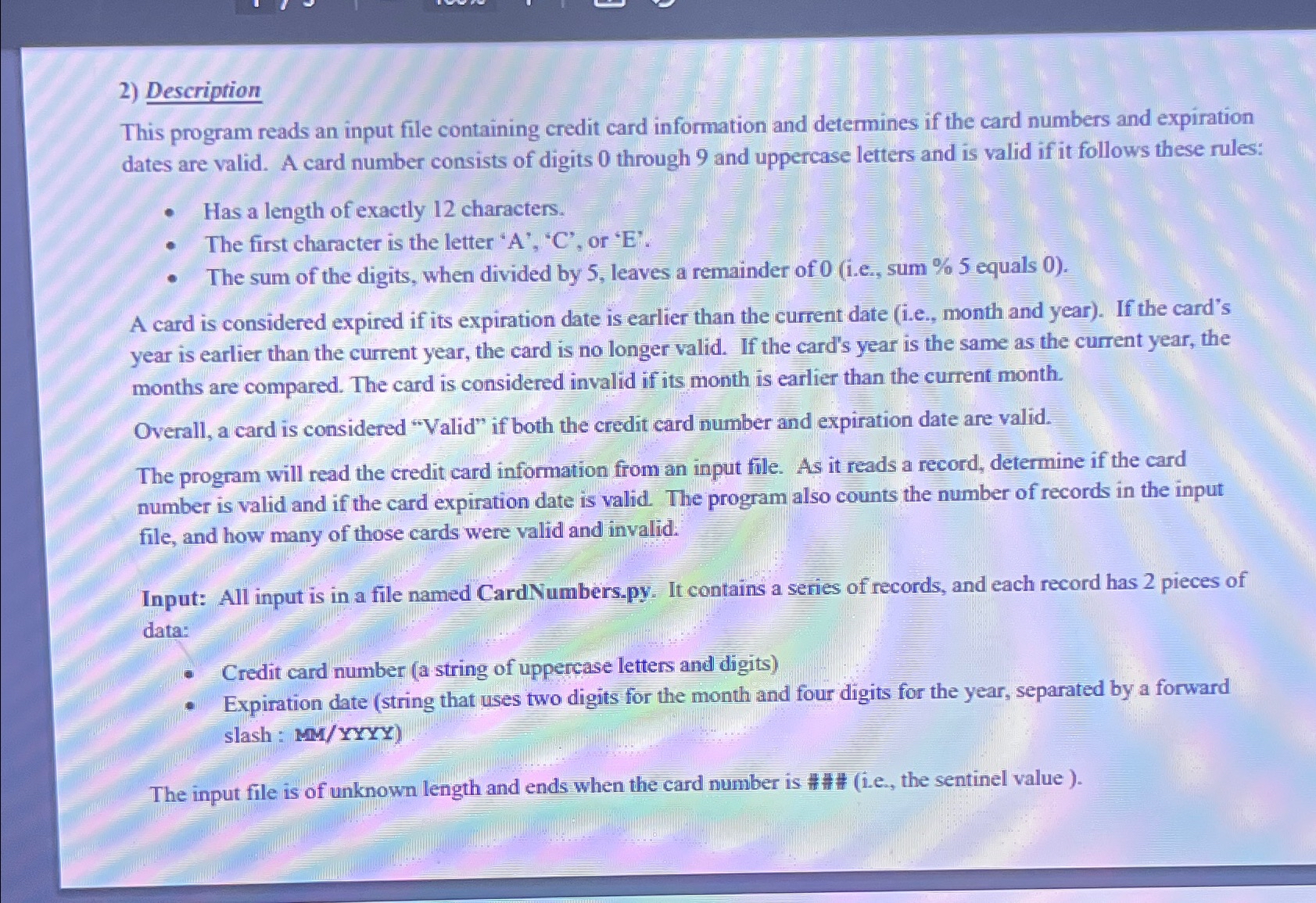 Description This program reads an input file