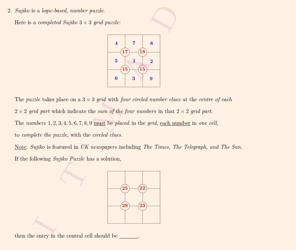 Sujiko is a logic - based, number puzzle. Here is