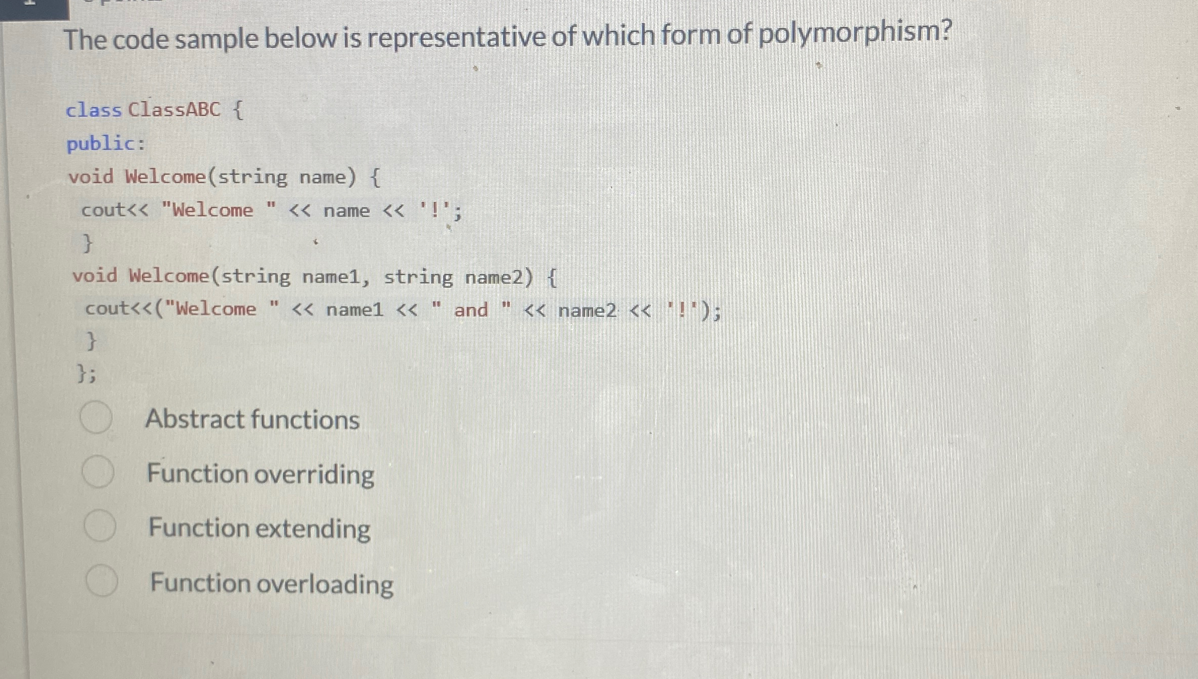 The code sample below is representative of which