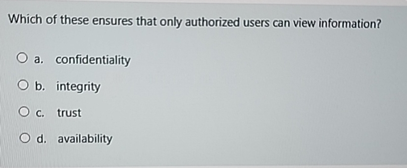 Which of these ensures that only authorized users