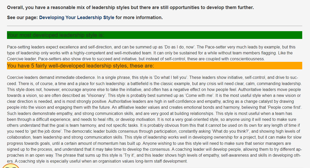 Overall, you have a reasonable mix of leadership