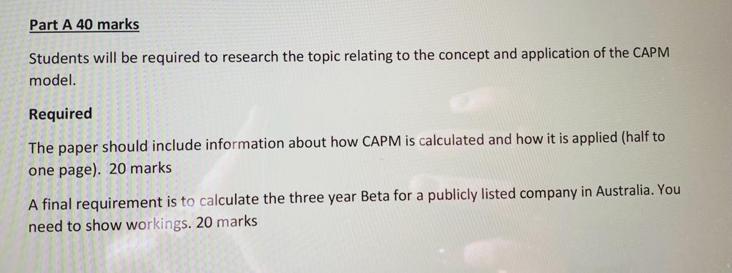 Part A 40 marks Students will be required to