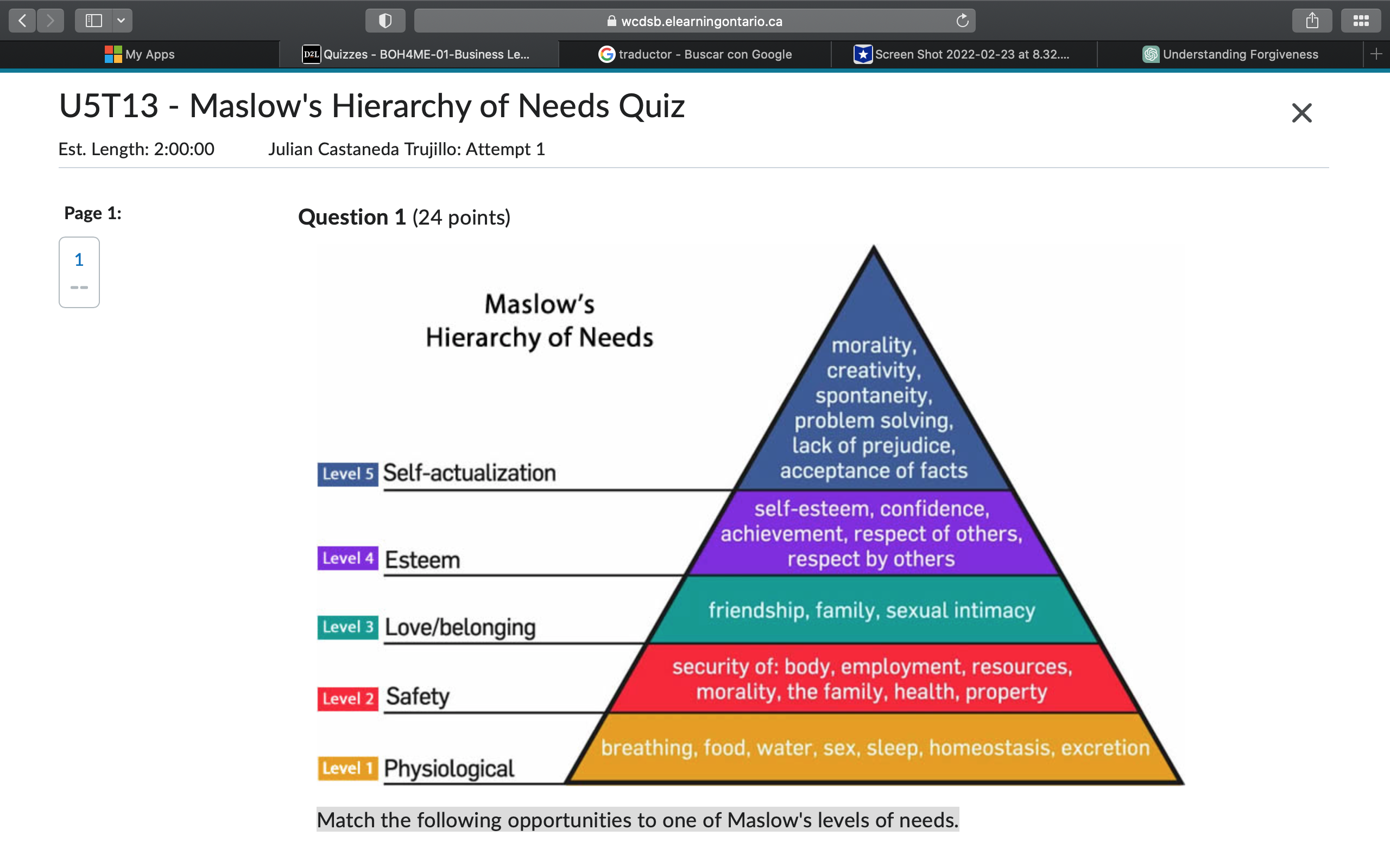 < > I V A wcdsb.elearningontario.ca C My Apps D2L