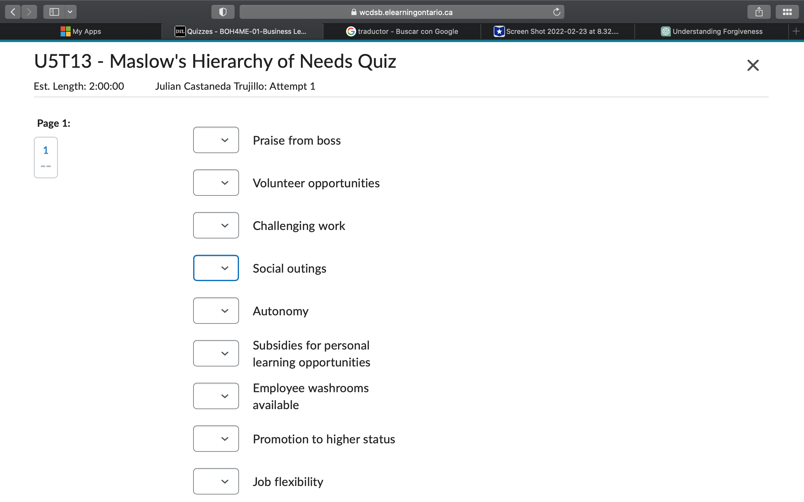 < > I V A wcdsb.elearningontario.ca C My Apps D2L
