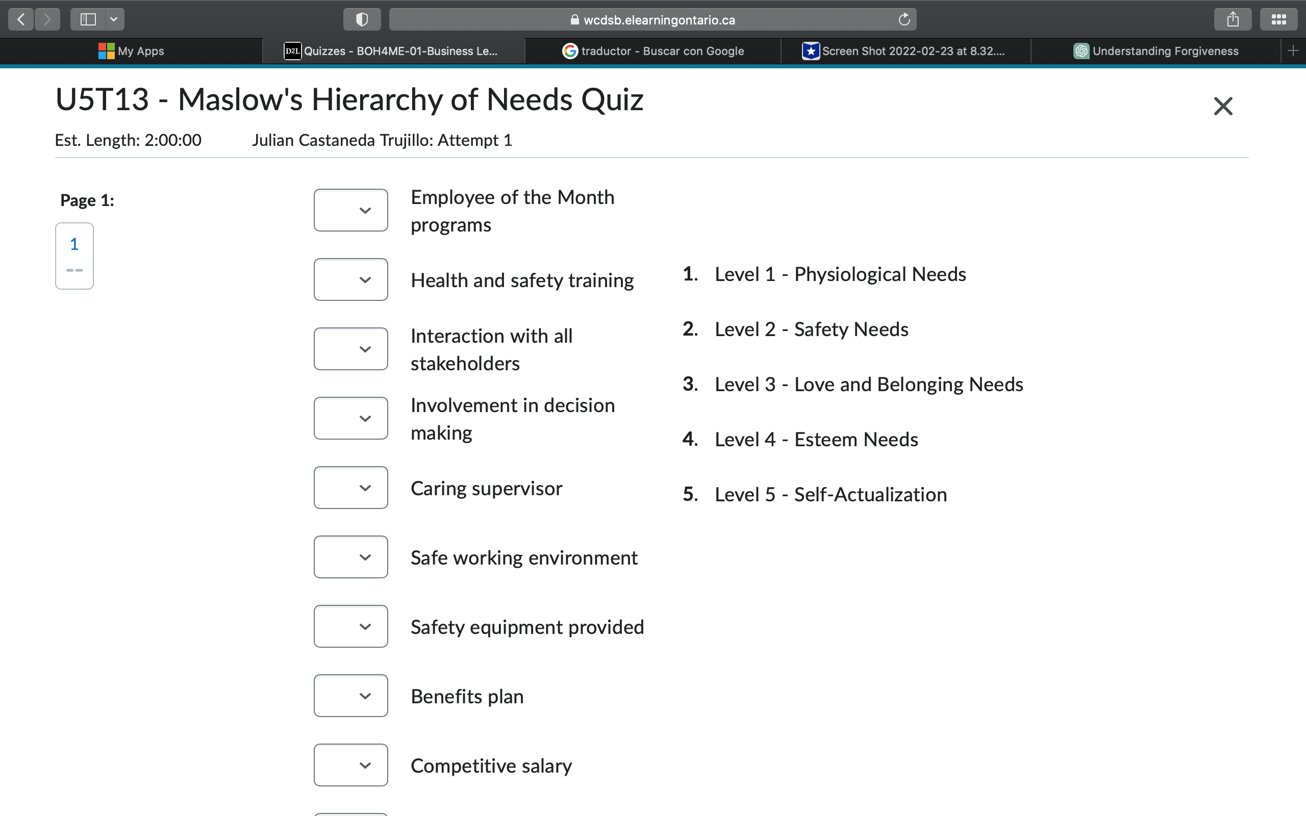 < > I V A wcdsb.elearningontario.ca C My Apps D2L