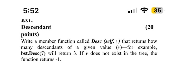5 : 5 2 . 1 2 3 5 Ex 1 . Descendant ( 2 0 points