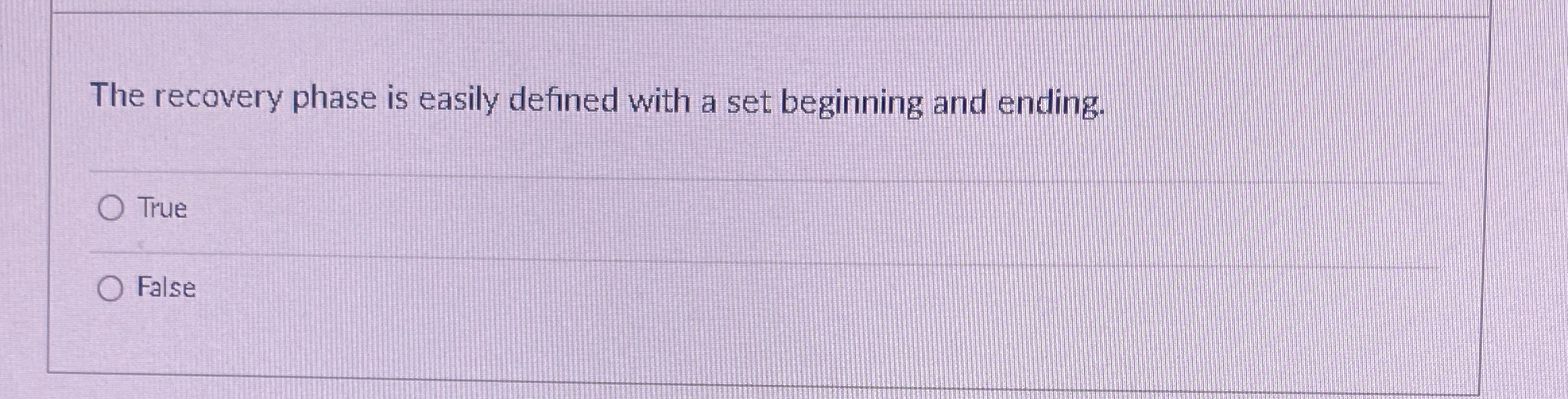 The recovery phase is easily defined with a set