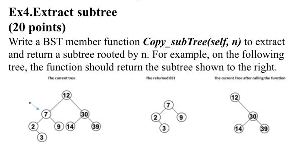 Ex 4 . Extract subtree ( 2 0 points ) Write a BST