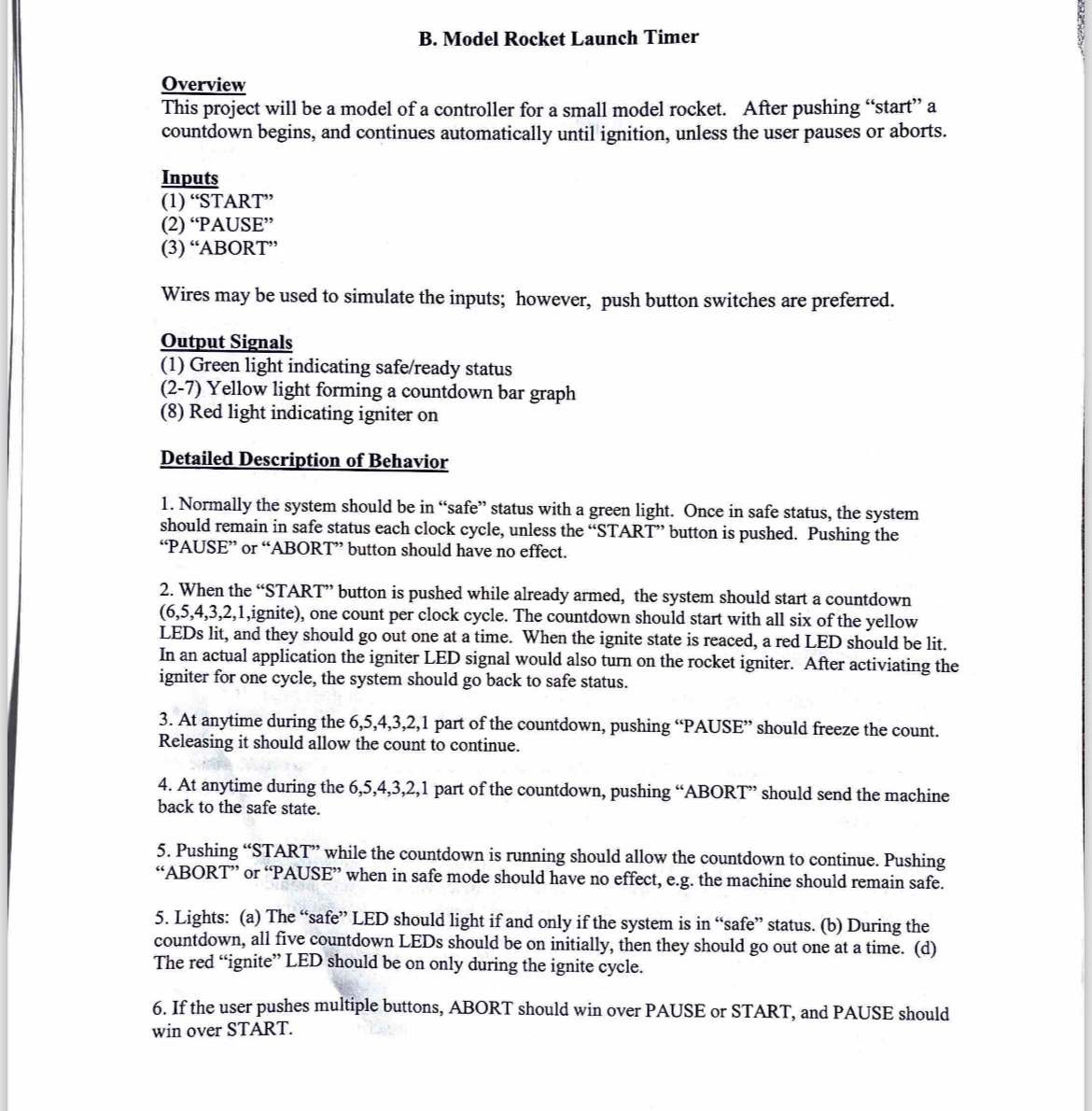 B . Model Rocket Launch Timer Overview This