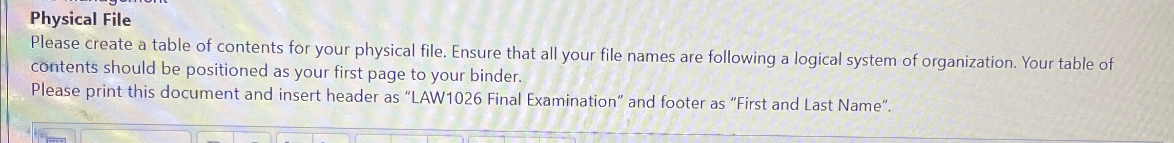 Physical File Please create a table of contents