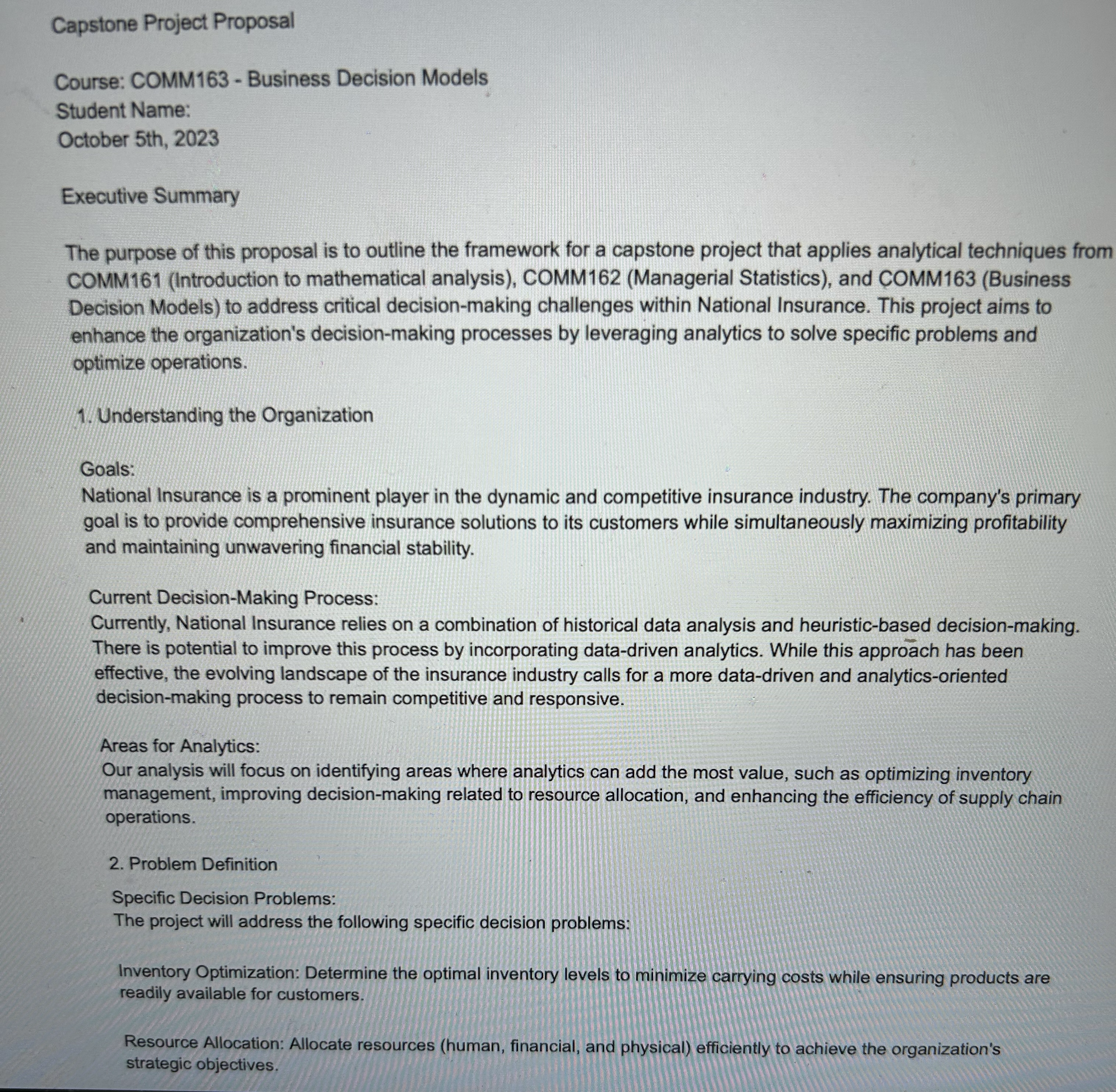 I have a assignment where I need to write a