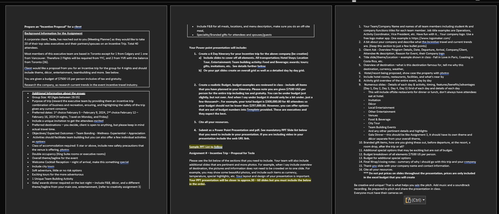 Prepare an "Incentive Proposal" for a client