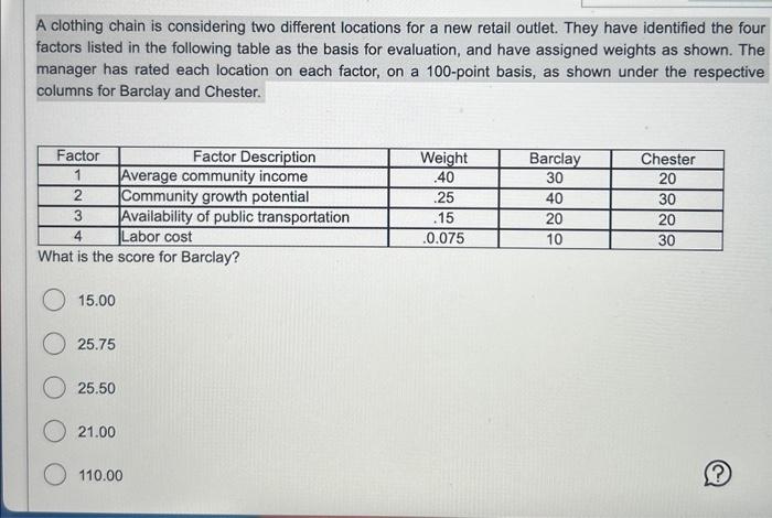 A clothing chain is considering two different